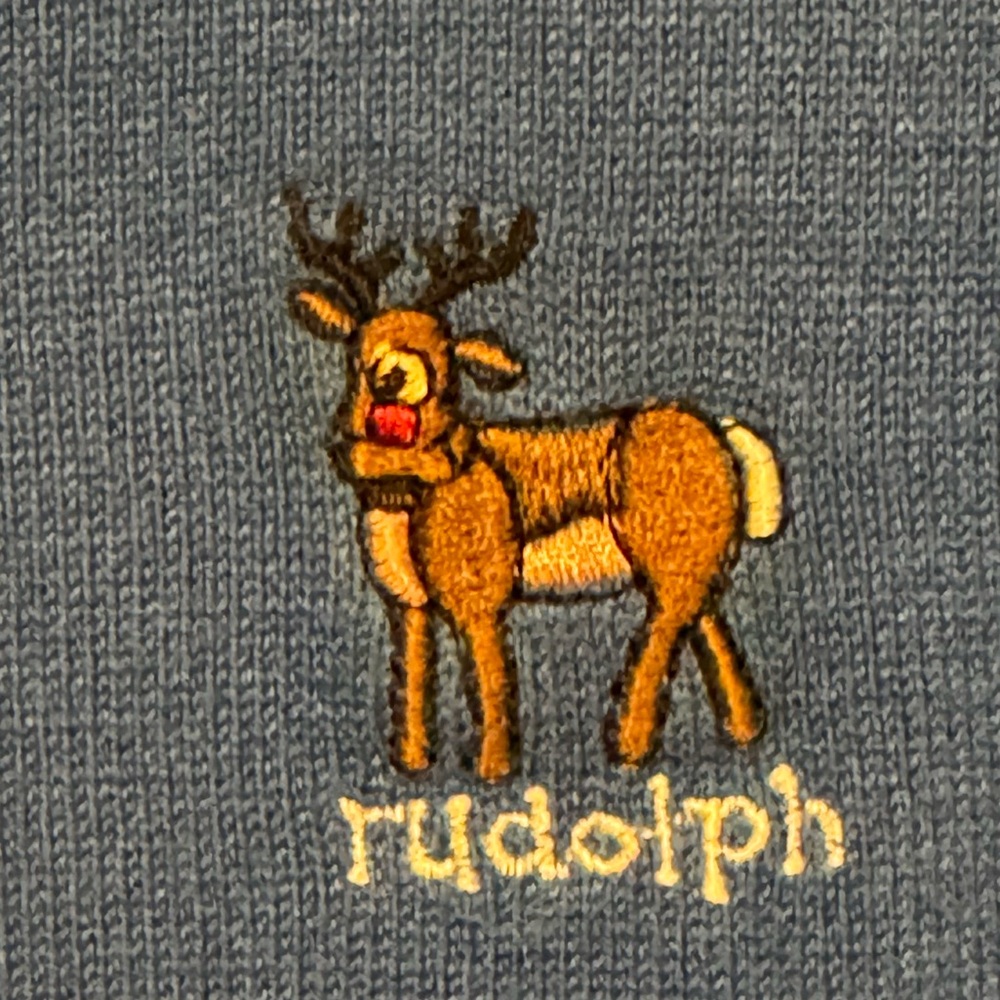Etoile Bight Blue Reindeer Embroidery Christmas Holiday Cardigan Sweater - Picture 11 of 12